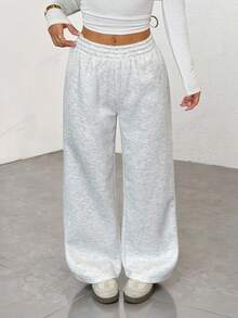 SHEIN PETITE 黑色侧条纹休闲裤，简约时尚，日常休闲，适合毕业典礼、返校季等场合，也适合教师穿着。 - 灰色 - 查看 1