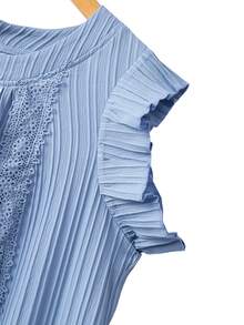 GlowEve CURVE Plus Size Women's Cap Sleeve Long Dress, Patchwork Lace Trim Casual Elegant Dress - Blue - View 4