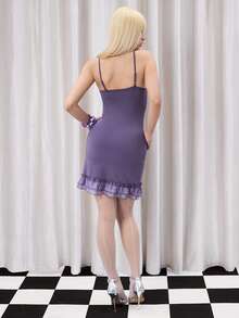 Y2Kool BiGraphic Women's Purple Sweet & Spicy Y2K Millennium Ballerina Style Date Night Ruched Mesh Bodycon Mini Dress Purple Dress 2000s Dress Light Purple Dress Violet Dress Purple Dress Curve Spring Outfits Women Birthday Outfit For Women Carnival Clothes - Purple - View 2