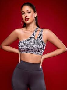 Menodora SHEIN Sport Women's Sleeveless Zebra Print Cutout Shoulder Dance Top - Black and White - View 4