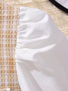 Sparklyn 青少女對比色斜紋蓬袖連衣裙