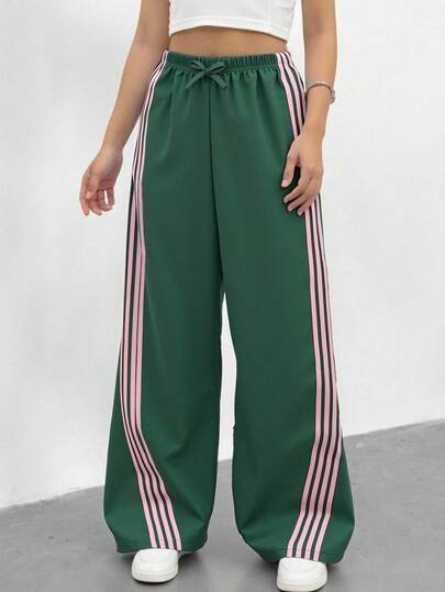 Sparklyn Tween 女童撞色松紧腰抽绳宽松直筒休闲裤