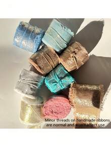 3卷4厘米宽 x 5码长金色箔雪纺丝带，毛边多色丝带，适用于DIY婚礼花束、请柬和圣诞蝴蝶结装饰 - 彩色 - 查看 22