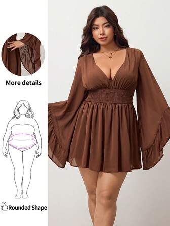 Enliva Vestido holgado con cuello en V, cintura fruncida y mangas acampanadas, estilo bohemio, hippie y Y2K, adecuado para el verano, con vibra nómada, para vacaciones de verano, festivales de música, graduación y vuelta al cole