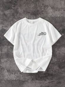 Coolqubz Summer Boys' Street Fashion Casual Versatile Letter Graphic Print Loose Knit Short Sleeve T-Shirt - White - View 2