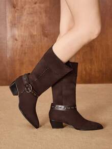 MOTF WOMEN POINTED TOE HIGH HEELED ANKLE BOOTS & BOOTIES FOR CHRISTMAS - Brown - View 5