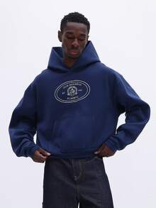 SUMWON 男士刺绣连帽衫，带中央口袋，长袖休闲冬季套头衫，海军蓝/皇家蓝 - 藍色 - 查看 6