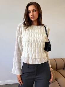 Aloruh Women's Elegant Chiffon Lace Patchwork Apricot Blouse Tops For Women Fall/Winter Tops White Top,Graduation,Teacher,Back To School,White Blouse - White - View 3