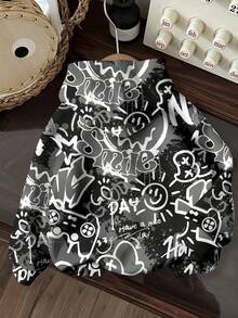 SHEIN 男童休闲宽松舒适英文字母扎染渐变街头运动风宽松舒适日常针织长袖卫衣，适合秋冬季节穿着。 - 彩色 - 查看 2