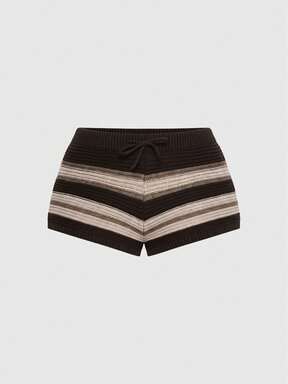 Fairycore Plus Size Women Spring Casual Versatile Vacation Retro Striped Knit Shorts