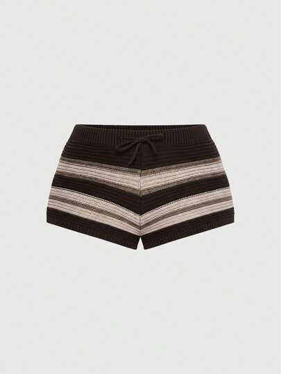 Fairycore Plus Size Women Spring Casual Versatile Vacation Retro Striped Knit Shorts