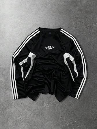 T-shirt décontracté à manches longues col rond rayé pour hommes, convient pour le printemps/été