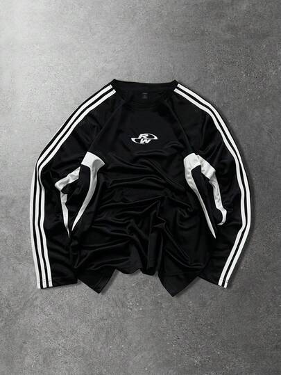 Men's Round Neck Striped Casual Long Sleeve T-Shirt, Suitable For Spring/Summer