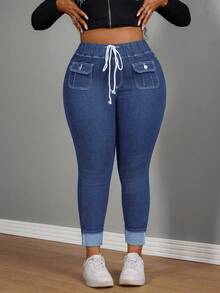 Slaydiva Quần jean bó cạp chun màu xanh kiểu cowgirl cỡ lớn cho nữ, trang phục rodeo - Rửa trung bình - Xem 6