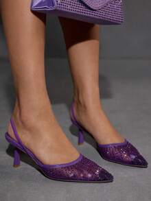 CUCCOO SZL Women's Fashionable Elegant Party Rhinestone Pointed Toe Pumps - Lilac Purple - View 3