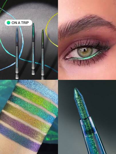 Chroma Zone Multichrome Gel Liner-On A Trip 3 Colors Shiny Ultra Pigmented High Shine Finish Eyeliner Gel Waterproof And Sweat-Proof No Smudge Green Multi-Use Smooth Liner Eyeliner Brand Beauty Makeup Face Paint Cosmetic For Women Girls Perfect For Fall Winter Ideal For Y2K Fancy Fashion Suitable For Birthday Christmas Present Party Ready Best Color