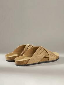 Solecia Women's Casual Versatile Commuting Criss-Cross Strap Flat Slippers - Khaki - View 4