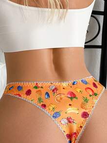 1条彩色热带水果印花丁字裤，适合年轻女性 - 彩色 - 查看 2