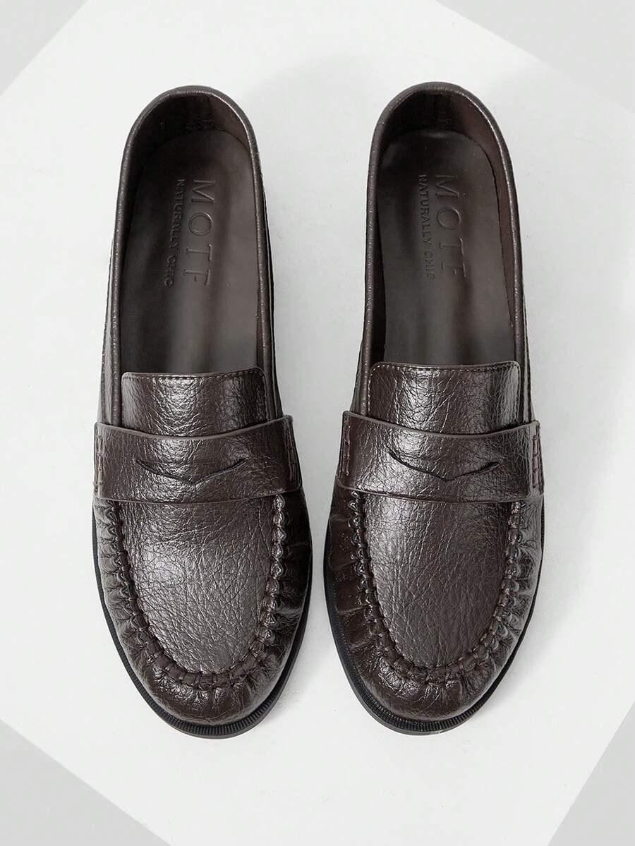MOTF WOMEN PU LEATHER FRILL TRIM LOAFERS SHOES VALENTINE'S DAY - Coffee Brown - View 2