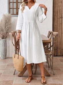 EMERY ROSE Đầm dài tay tối giản màu trơn dành cho nữ - trắng - Xem 4