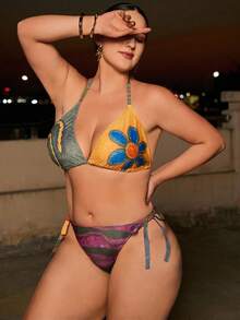 Swim Oasis 大码复古印花高级女士三件套泳衣 - 彩色 - 查看 3
