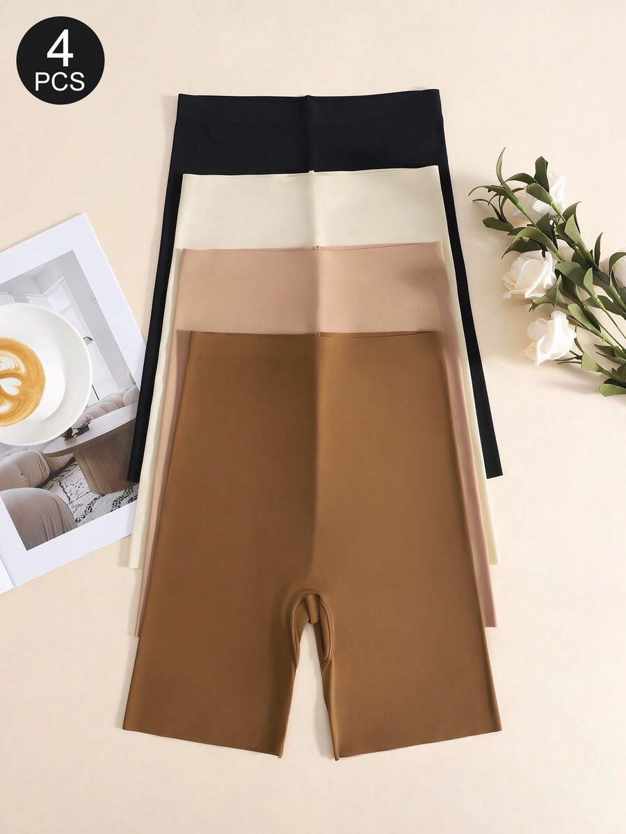 4pcs Women's Solid Color High Waist Seamless Briefs - Multicolor - View 1