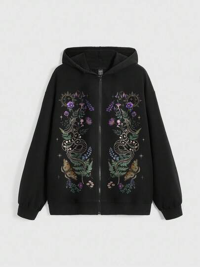 Gothic Dark Mori Stil Floral, Schmetterling, Schlangen Muster eleganter romantischer Garten Pullover Sweatshirt für Frauen