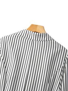 GlowEve CURVE Plus Size Women's Fashion Asymmetrical Hem Black & White Patchwork Ruched V-Neck Blouse, Stylish For Work, Autumn/Winter - Multicolor - View 5