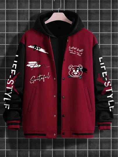 Manfinity Homme Lös passform herrjacka med bokstäver och grafisk design i två färger, nedsänkta axelband, utan huva