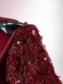 Amplova Women's Sexy Elegant Party Cocktail Dress With Sequin Patchwork And Fluffy Hem, Fitted Strapless Mini Dress - Red Violet - View 9