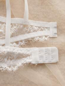 SHEIN Floral Lace Underwire Bra & Panty Lingerie Set - White - View 4