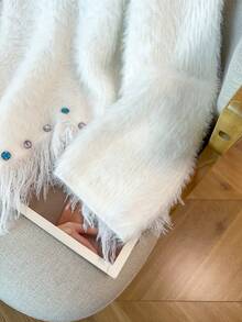 GlowEve CURVE 女士秋冬新款圆领修身手工串珠流苏设计仿毛皮柔软舒适百搭日常针织套头毛衣 - 白色 - 查看 8