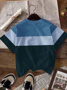 3pcs/Set Tween Boys' Casual Stylish Classic Colorblock Graphic Print Comfortable Short Sleeve T-Shirts, Suitable For Spring/Summer, Homewear, Outdoor, Matching Siblings - Multicolor - View 8