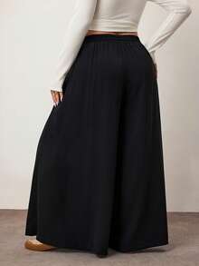 Enliva 女士大尺碼黑色寬鬆喇叭褲，夏日必備 - 黑色 - 查看 2