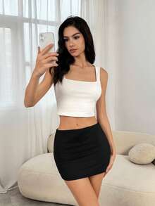 SHEIN Tall Women's Black Sexy Casual Mini Bodycon Skirt (With Leggings), Versatile For Daily Wear, Party And Date - Black - View 7