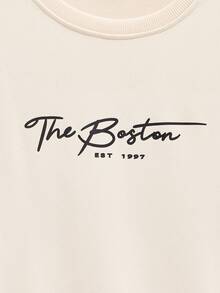 Open Phase 男士休闲印花圆领套头卫衣，街头时尚，春秋季 - 杏色 - 查看 3