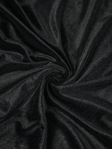 女士西部风黑色丝绒V领系带袖肩拼接雪纺A字短裙，适合新年派对、日常约会穿着 - LanaWest - 黑色 - 查看 7