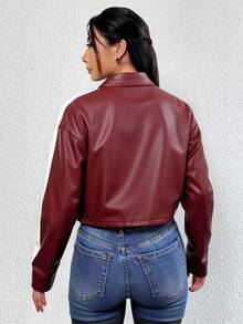 Chaqueta Corta PU con Detalles de Cremallera y Rayas: El Hit del  #ModaEdgy - Burdeos - Ver 2