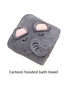 Pet Hooded Bath Towel 1pc - Super Absorbent Quick-Dry Dog & Cat Bath Robe, Soft Coral Fleece, Cartoon Design, Cozy Drying Towel For Pets