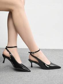 CUCCOO BIZCHIC Solid Color Pointed Toe Fashionable Versatile Elegant Commuting High Heels For Christmas - Black - View 4
