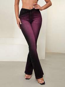 Selenza Quần jeans ống loe bó sát cạp chéo Ombre - Màu tím - Xem 6