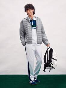 Open Phase 1 Stück leichte Herren Kapuzenjacke mit Polsterung, einfarbige Daunenjacke, Lässig Pendler, Outdoor Sport, klassisch vielseitig, Herbst/Winter INS, Alltags-Kombinationen, Geschenk für Freund/Ehemann - Hellgrau - Übersicht 2