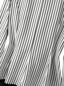 GlowEve CURVE Plus Size Women's Fashion Asymmetrical Hem Black & White Patchwork Ruched V-Neck Blouse, Stylish For Work, Autumn/Winter - Multicolor - View 4