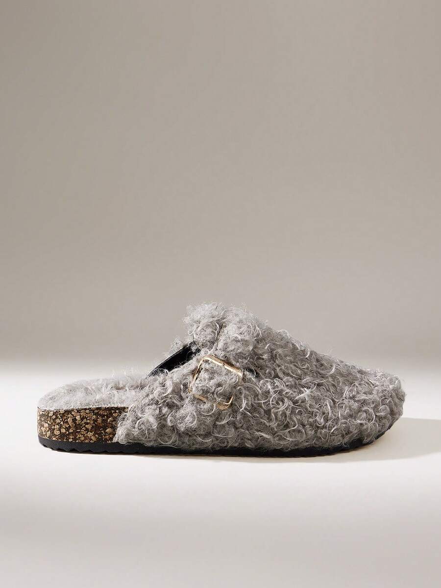 Solecia 女士休闲百搭通勤简约毛绒平底鞋 - 灰色 - 查看 1