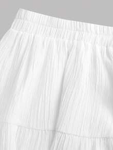 SHEIN Girlism 少女纯色弹力腰带层叠下摆A字裙，休闲荷叶边长款宽松自然白纯色连衣裙，适合春秋季节，日常休闲穿着 - 白色 - 查看 3