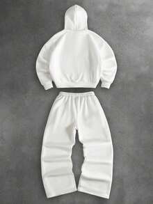 Manfinity Hypemode Men's Casual Sports Set, Solid Color Zip-Up Hoodie And Sweatpants,Streetwear,Baggy,Graphic,Matching,Friends,I Love My Boyfriend,Street Style,Couples