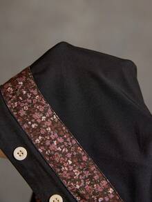 SoleilVie 女士西部波西米亚风长连衣裙，休闲，长袖，复古，牛仔风格，拼接长裙 - 黑色 - 查看 7