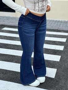 Jeanoix Quần jeans ống loe dáng ôm, giặt thường ngày cỡ lớn - Rửa tối - Xem 3