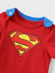 SUPERMAN X Cozy Pixies Bộ đồ liền thân cổ tròn tay ngắn họa tiết cho bé trai sơ sinh và áo choàng màu trơn 2 món - Đỏ - Xem 3