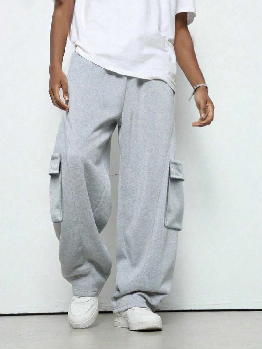 Vacaura بنطلون كاجوال مستقيم الساق مع جيوب كارجو مناسب للأولاد المراهقين، مناسب للخريف/الشتاء، للارتداء اليومي، الحرم الجامعي، التجمعات الكاجوال، والخروجات - رمادي - مشاهدة 1